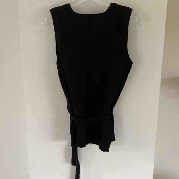CLEO black tie-waist belted sweater vest tank top sleeveless office work layers - Picture 4 of 4